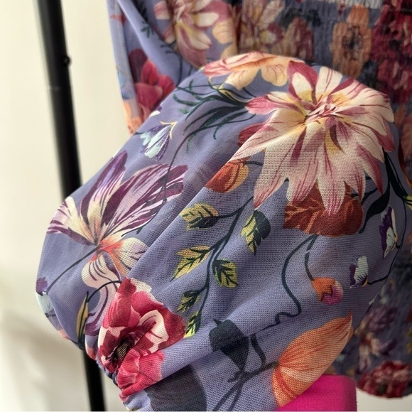 [xs] Anthropologie Rouen Top Periwinkle Purple Sheer Spring Floral Long Sleeve - Picture 7 of 11